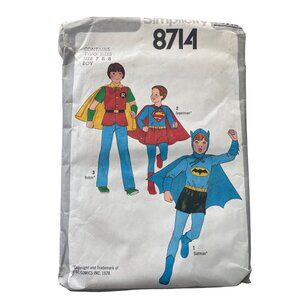 70s Simplicity 8714 Childs Costumes Boy Sizes 7 & 8 Batman Superman Robin CUT